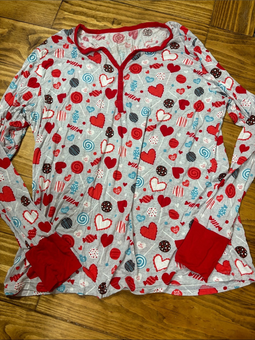 Little Sleepies Women’s Size Large Pajama Top Gray Sweet Valentine